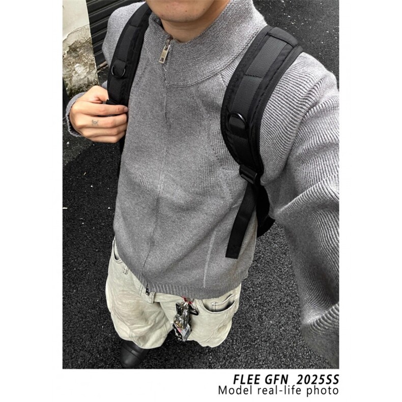 逃离光复南美式复古拉链圆领针织毛衣男女潮宽松氛围感开衫外套，男装针织衫/毛衣，星座506A