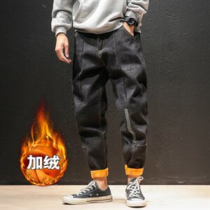 2019冬季新马切达男日系线条加绒刺绣纯色牛仔裤大码K0981-P60图片