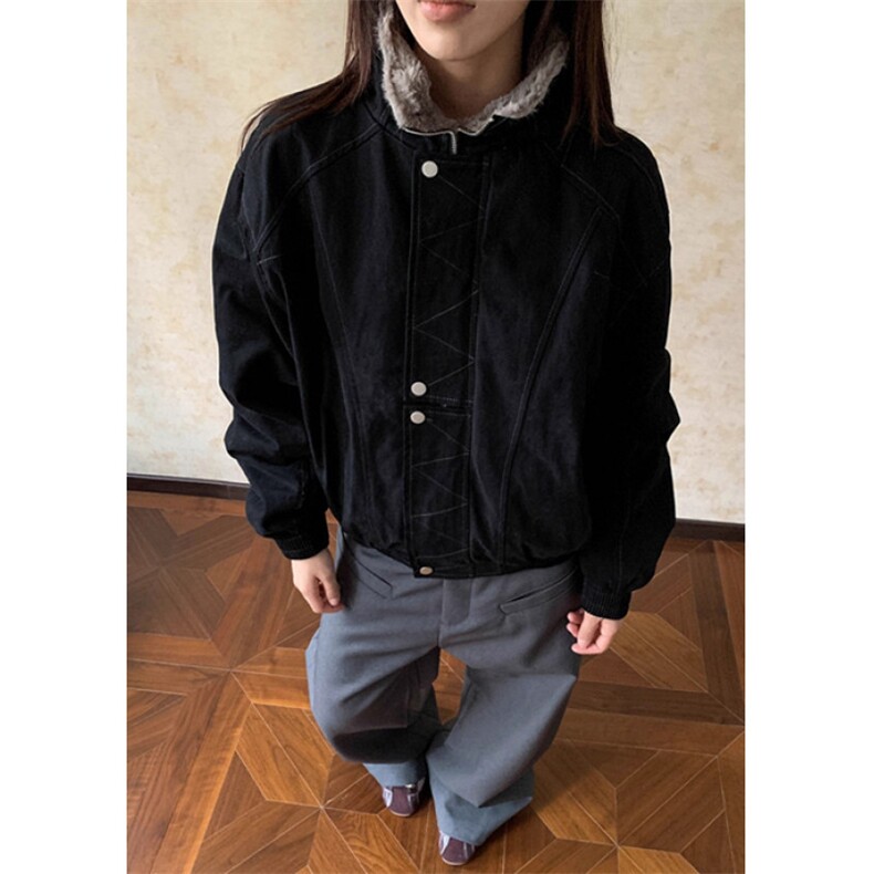 解构缉明线立领工装夹克秋冬加绒加厚廓形宽松棉服MS6060,男装夹克,星座1116A（原606A-3）