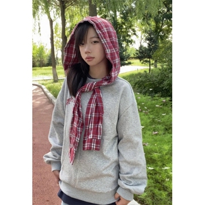美式学院风格子披肩设计连帽卫衣秋季2025新款宽松个性高级感上衣