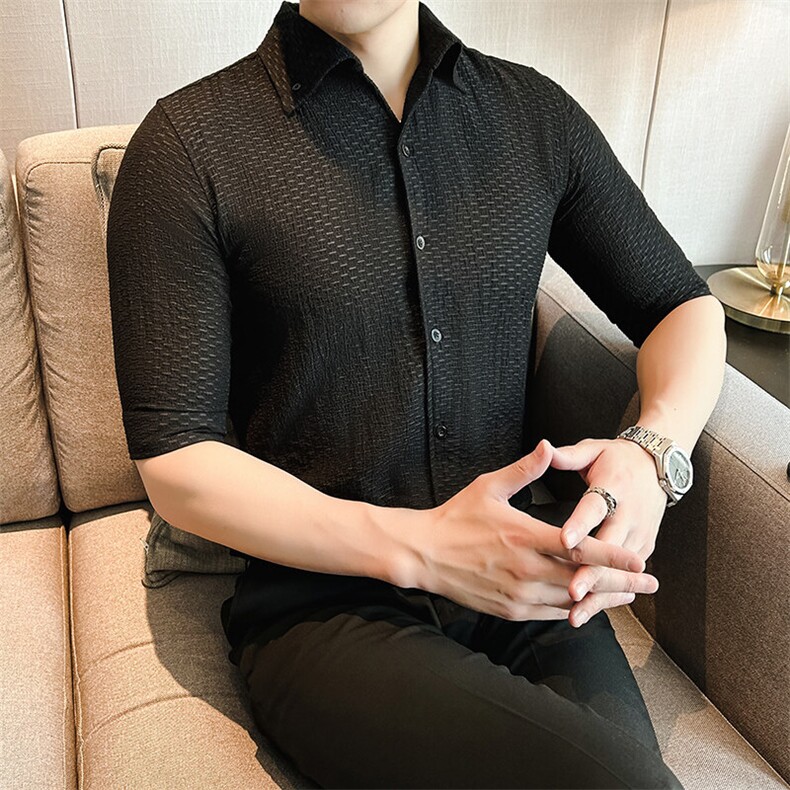 819-P55天丝夏季新款男士短袖衬衫潮流时尚短袖潮男衬衣,男装T恤,星座507A（原星座306B-2）