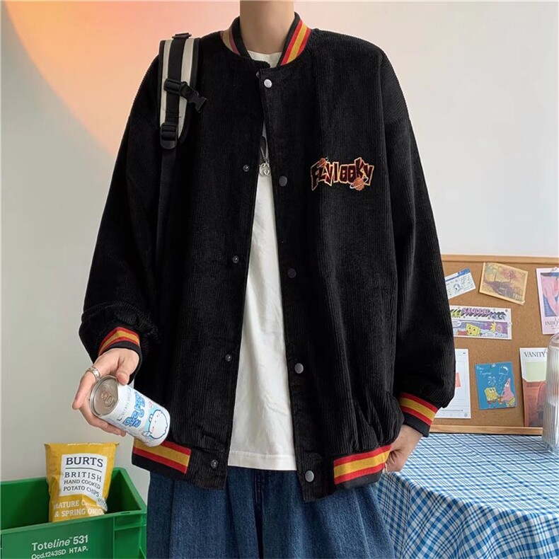 灯芯绒美式棒球服男春秋季大码外套潮流ins韩版潮牌百搭宽松夹克图片