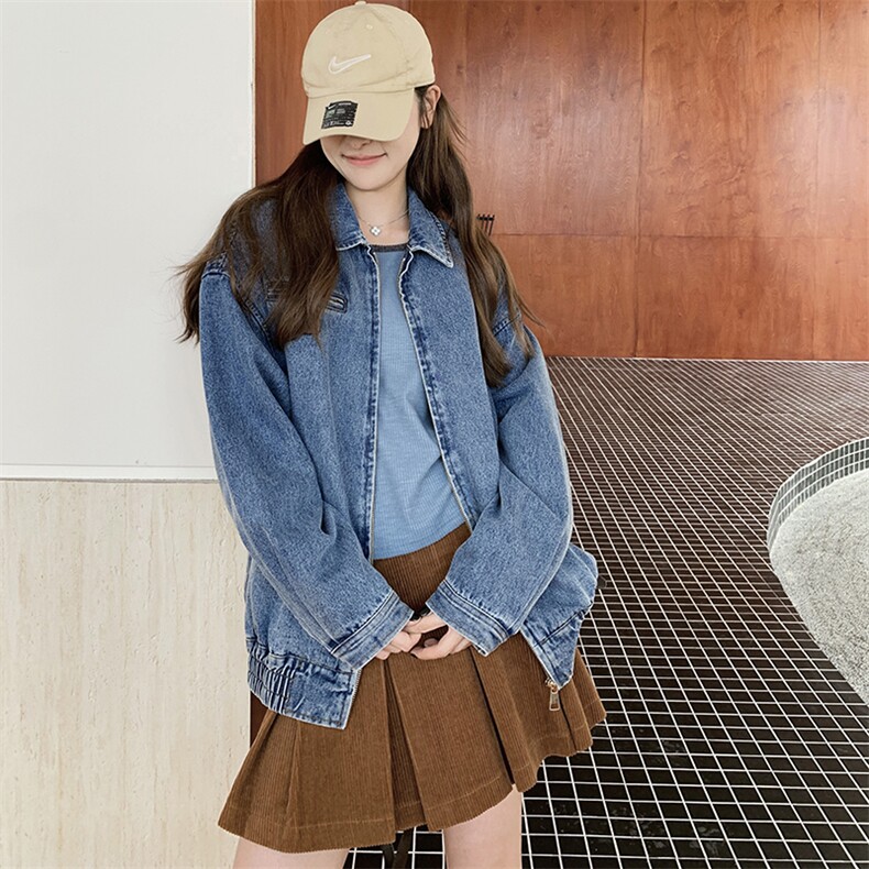 秋季新款时尚拉链牛仔外套显瘦小个子女装，女装牛仔外套，鑫慧