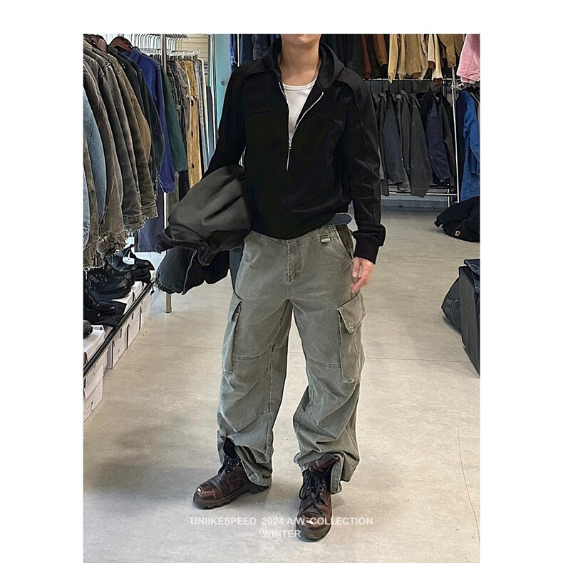 春秋季美式复古拼接连帽休闲开衫卫衣男女潮痞帅运动拉链夹克外套,男装夹克,星座1210-1