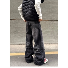 复古猫须纹水洗弯刀牛仔裤男款直筒美式微喇cleanfit裤子拖地宽松，男装牛仔裤，星座506A