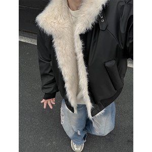 韩系高级感座山雕男女同款冬季PU皮夹棉棉服ZX42批118图片