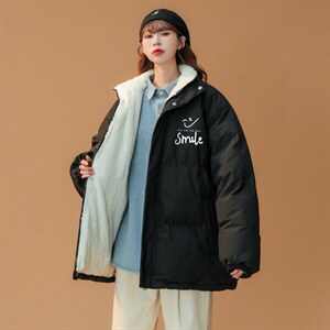 ！2023冬季中性风立领棉衣笑脸潮流百搭棉服外套MY108特P78图片