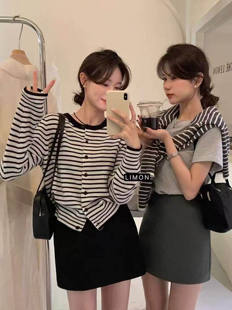 2025年春季精纺羊毛条纹开衫，女装针织衫/毛衣，百纯羊绒