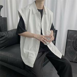 21夏季潮流无袖衬衫男宽松韩版日系潮牌马甲休闲学生背心C77-p28