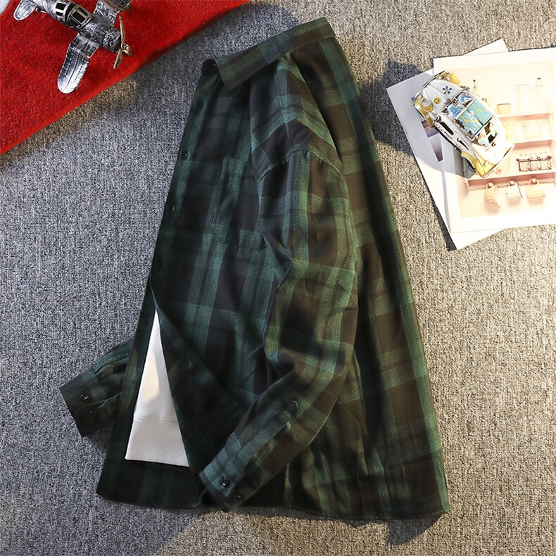 秋季潮流格子衬衫男港风休闲长袖外套青少年男装2338P35,男装衬衫,星座1107-1