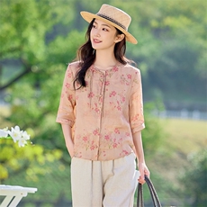 2026年春季女短袖宽松亲肤透气苎麻，女装衬衫，江南依恋