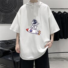 LD54158-P45连帽短袖t恤男大码胖子带帽五分袖中袖大皂风，男装T恤，电商A040