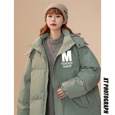中性风22冬季潮流设计感M印花加厚连帽面包服棉衣MY204P115控158，男装棉衣，A247A