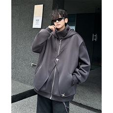 DP9978-P68重磅假两件开衫卫衣男连帽秋冬款廓形美式复古高街外套，男装卫衣，电商C233
