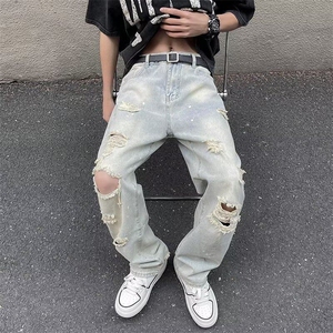 牛仔裤男夏季薄款美式高街vibe风破洞宽松直筒休闲长裤子N013-P45图片