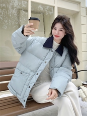 蓝色短款洋气轻薄羽绒服女冬季2025新款显瘦不臃肿薄款保暖外套，女装短外套，2B156