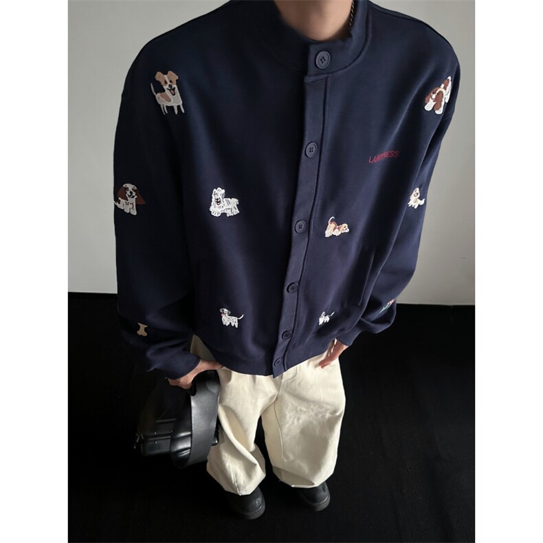 WY823-尺码M-3XL-P65-X128-美式复古趣味卡通小狗刺绣开衫卫衣,男装卫衣,星座1811B