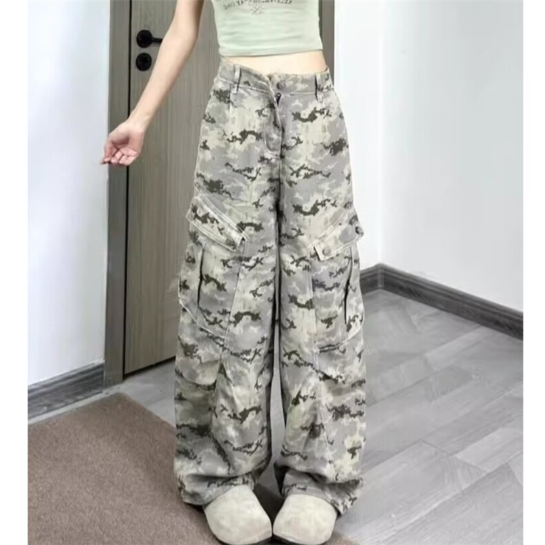 秋冬美式复古迷彩工装裤男宽松百搭直筒休闲阔腿牛仔裤LA4955-P55图片