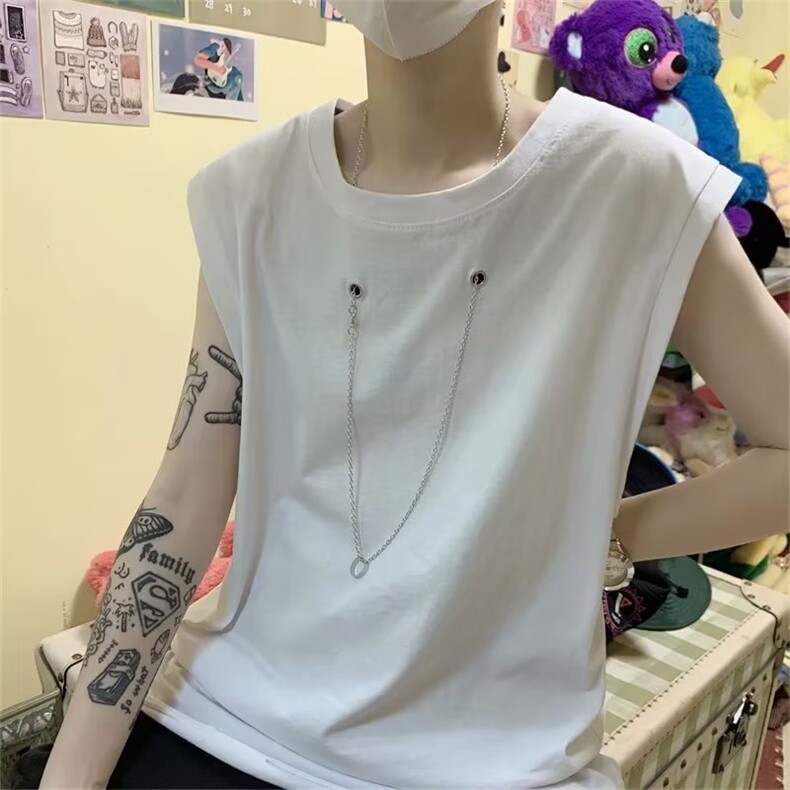 破洞背心男外穿夏季ins潮牌个性项链无袖t恤高街嘻哈TB01-P25,男装背心/马甲,星座1109-3