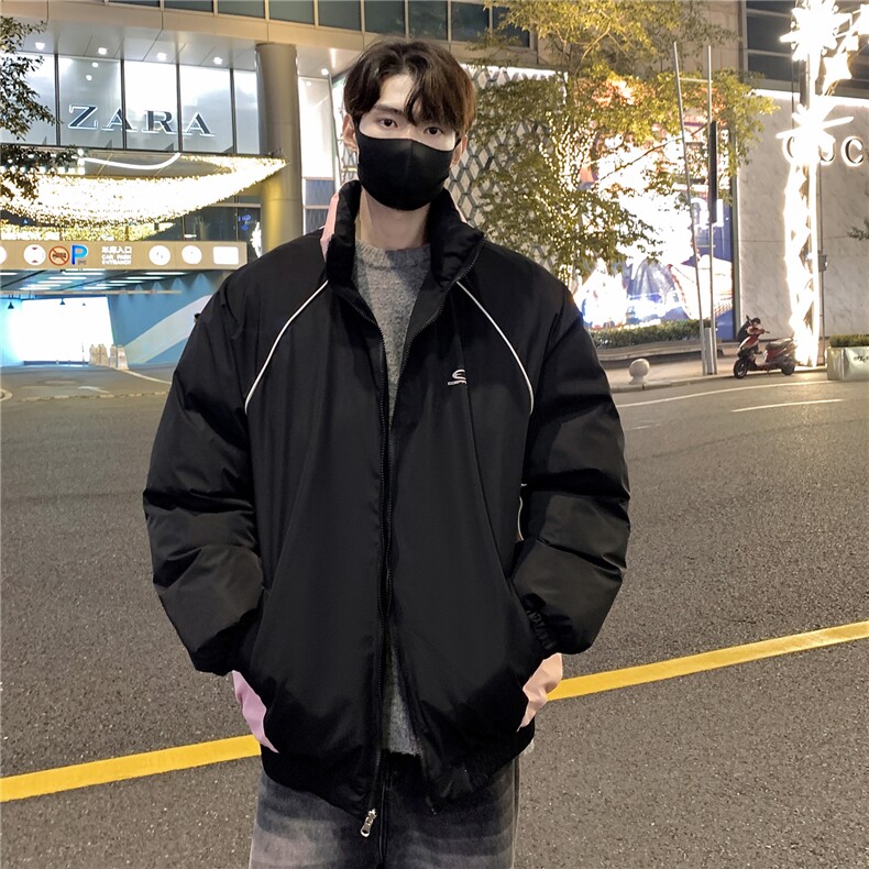 情侣装冬装 双面穿 条纹织带棉服 拼色棉衣休闲外套男 G1101 P138图片