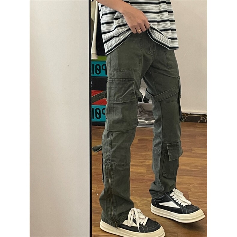【有货】军绿色绑带工装裤男潮牌美式高街vibe裤子直筒D713LL-P60,男装工装外套,星座1007（原301D）
