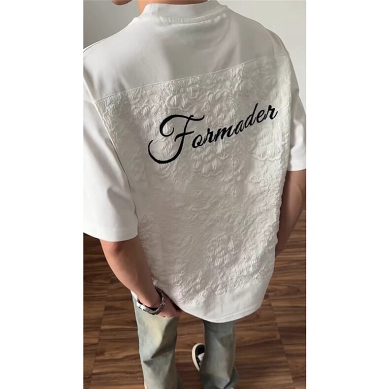 美式黑色立体浮雕短袖男款夏季小众提花刺绣t恤重磅半袖TX5809,男装T恤,星座208-5