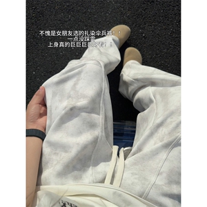 文艺时尚时髦情侣款长裤港式休闲扎染工艺宽松长裤K828P45控68图片