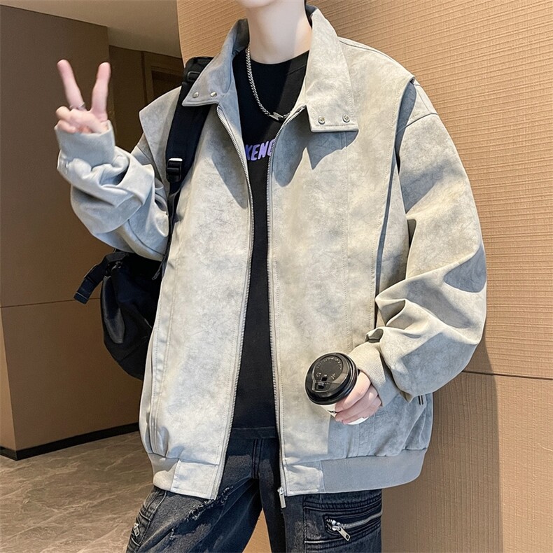 现货  美式 复古 翻领扎染皮衣夹克外套25秋新款男 jk15-p75图片