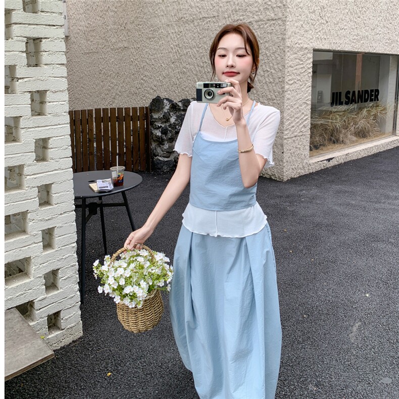 韩系吊带背心T恤花苞半身裙三件套2C050-1269-P165-K248,女装套装/套裙,2C050