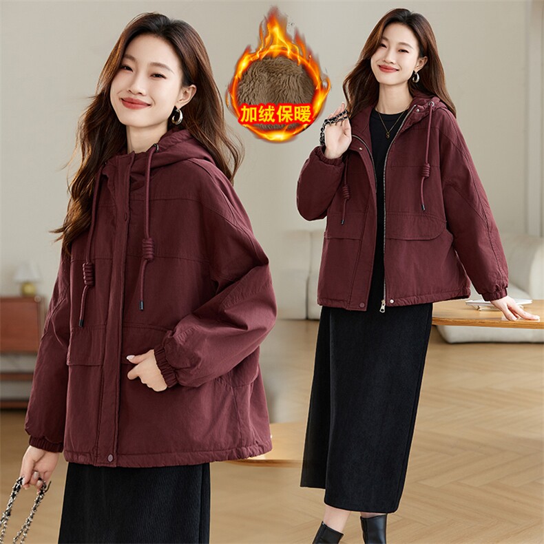 时尚加绒保暖派克服女冬季新款宽松显瘦外套百搭潮流女装，女装派克服，韩派