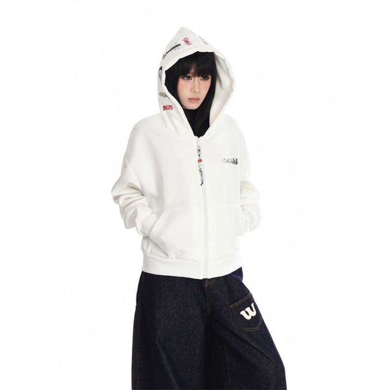 W10393-P53网图现货重磅美式开衫拉链休闲百搭卫衣外套潮牌,女装短外套,星座1608