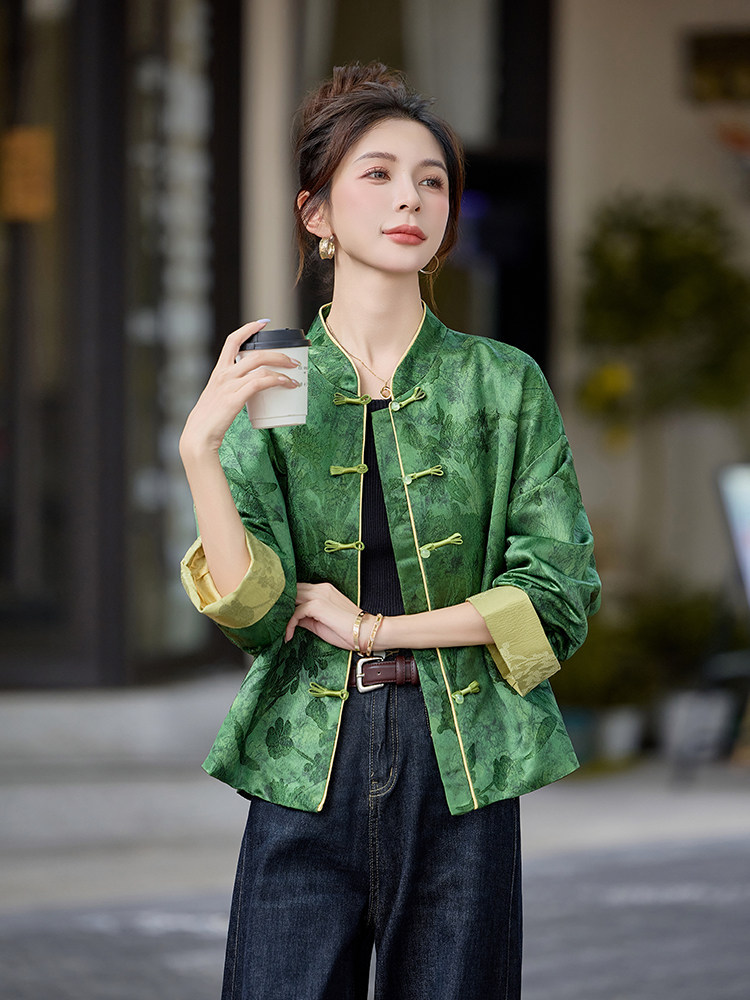 芷墨2025新款秋装时尚复古新中式外套缇花外套超百搭,女装短外套,芷墨服饰