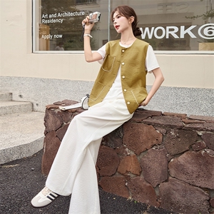 2025年夏季新款女装时尚气质马甲阔腿裤三件套图片