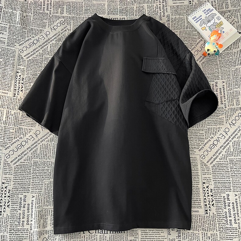 夏季新款拼接拼色宽松大码潮牌纯棉圆领短袖T恤五分袖68，男装T恤，电商A011（原4039）