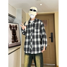 控价59港风格子衬衫宽松外套男女衬衣百搭格子外套CS2430P35，男装衬衫，电商A128