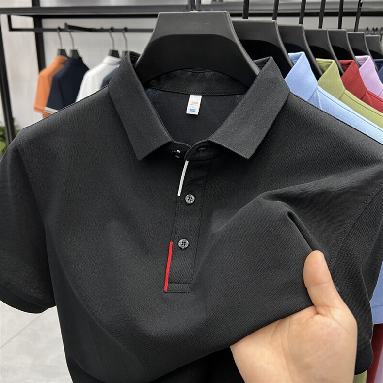 2025夏季纯棉男士短袖t恤翻领纯色POLO衫中青年轻奢休闲上衣,男装T恤,电商B212（原钱塘6029）