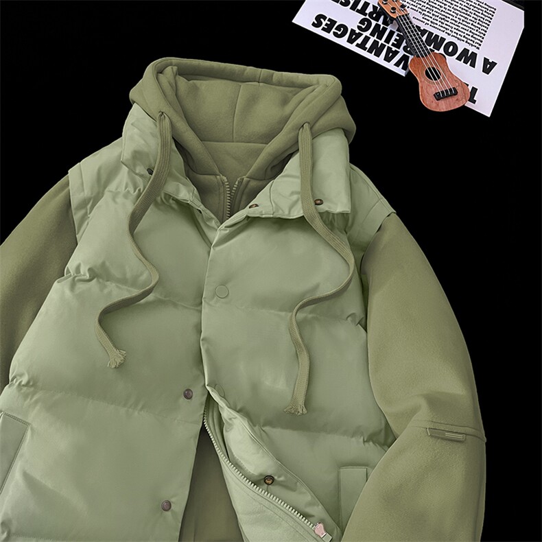 新款假两件棉服男加厚羽绒棉衣情侣款连帽拼色连帽外套M092-P75,男装棉衣,星座1403A