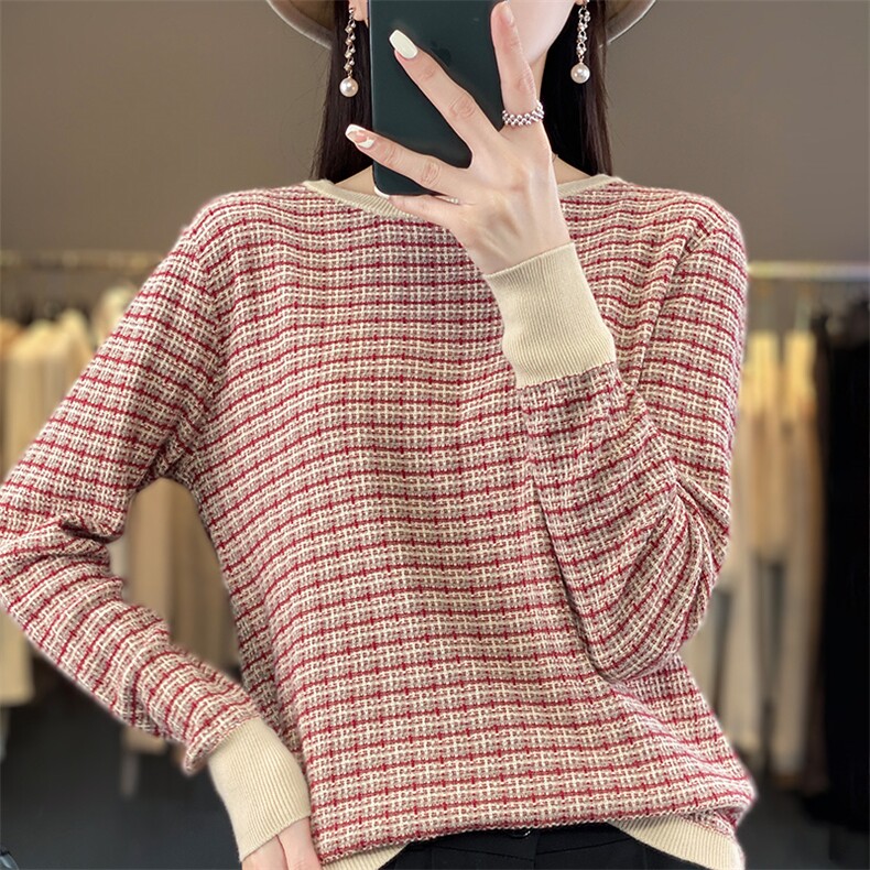 时尚百搭短款圆领针织衫秋季新款休闲宽松毛衣显瘦舒适女装上衣,针织衫/毛衣,凝珊羊绒