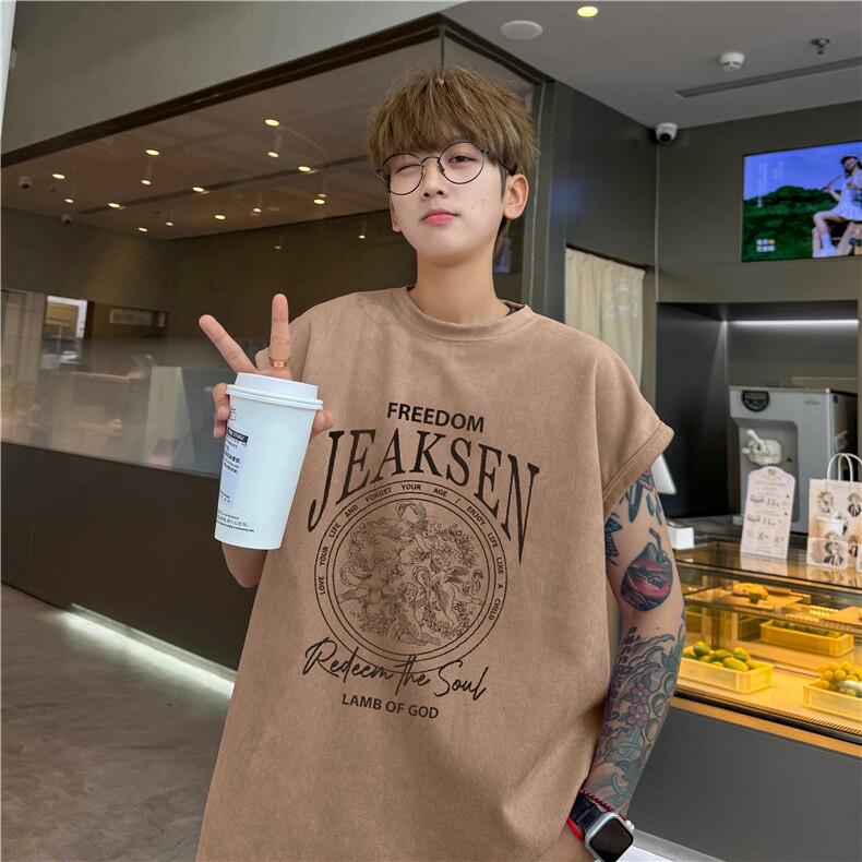 抖音得物高街美式字母潮流印花坎背心肩短袖BXJP272-特批19控38,男装背心/马甲,星座605(原A050)
