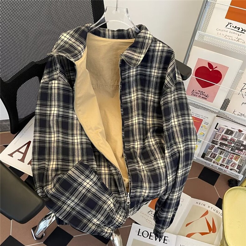 复古格子布双面穿外套男春秋休闲夹克高级感上衣潮牌W9324/P77,男装夹克,星座506B