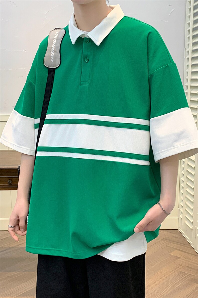 2023夏装潮牌条纹翻领Polo衫拼接简约短袖T恤男女627-P35控价58,男装Polo衫,电商A441-1
