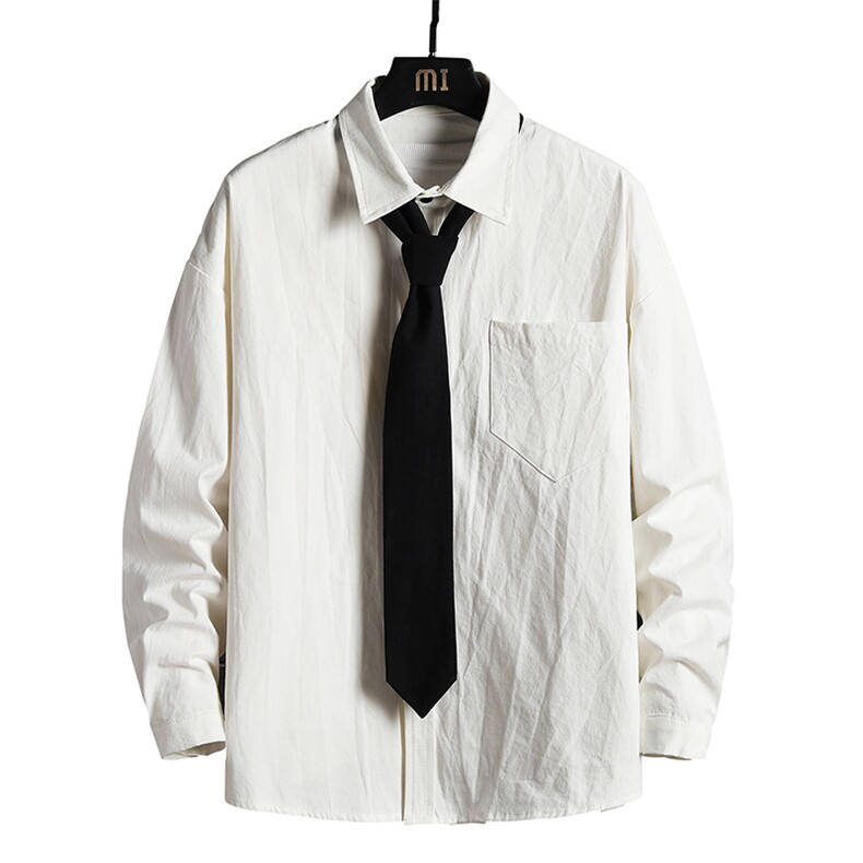 LC42099-P45痞帅领带长袖衬衫男士大码dk制服男jk衬衣男网格挂拍,男装衬衫,电商A040A