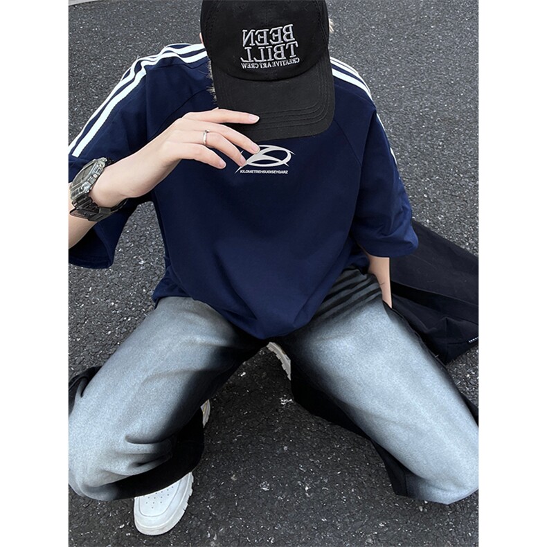 量大优供抖音视频支持得物品质配合二开美式三条杠短袖t恤ZD286,男装T恤,电商A486