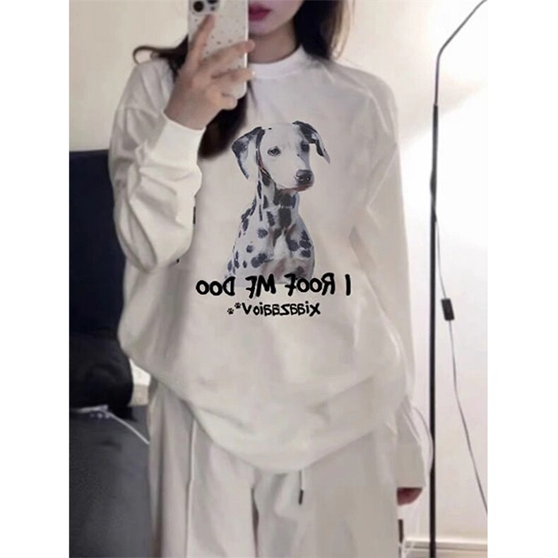 Q294-P45卡通手绘小狗印花圆领长袖卫衣美式学生男女宽松内搭,男装卫衣,星座617A-2