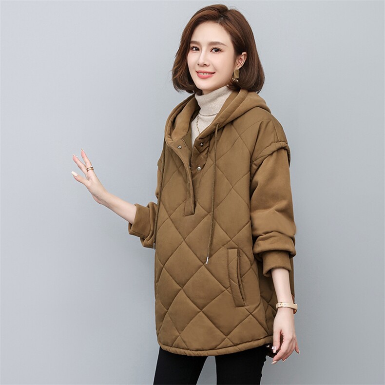 2022新款冬季女装拼接时尚保暖棉服宽松显瘦连帽外套,女装棉衣/棉服,悦见她