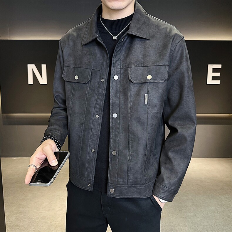 秋季皮衣男2025新款翻领修身皮夹克外套C317-J5535-P145,男装夹克,电商C317