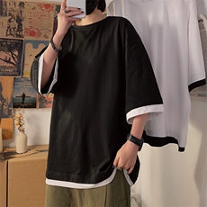 夏季七分袖t恤短袖圆领套头半袖宽松百搭韩版假两件上衣T087-P18，男装T恤，星座512-2