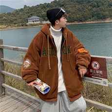 男装美式复古字母棉衣棉服冬季宽松连帽羊羔毛加厚外套，男装棉衣，星座1013-1