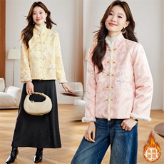 在仓~2025年冬季水貂毛刺绣夹棉盘扣新中式时尚潮流单排扣棉服，女装棉衣/棉服，新依时派