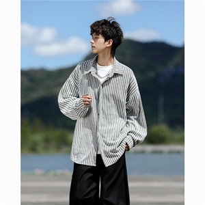 8XL-M鱼骨纹小香风衬衫男生春秋衬衣宽松慵懒垂感外套CS29009P45图片
